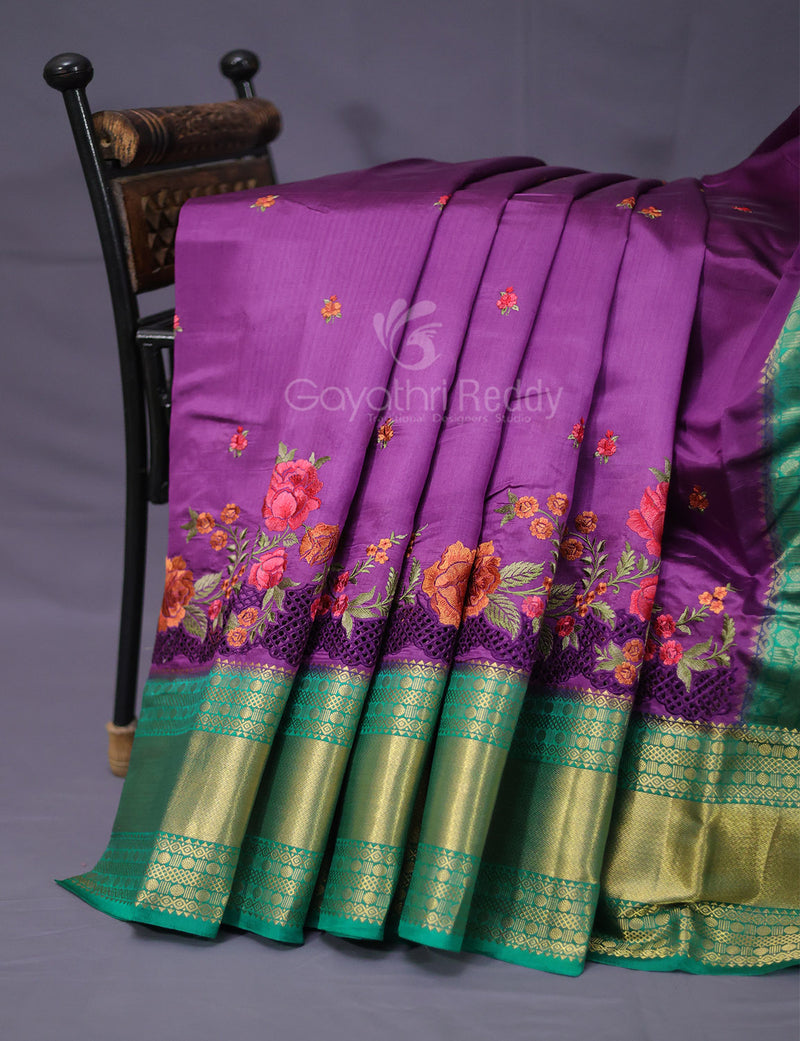 Pure Raw Silk - Kundan Cutwork border Mauve Saree – Rang Riwaaz