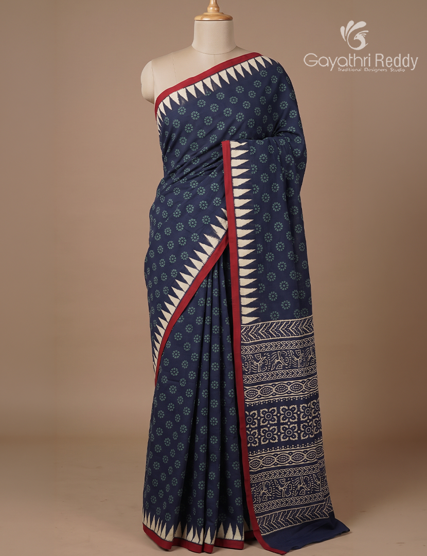 Vidharbha Cotton Saree in Indigo Blue