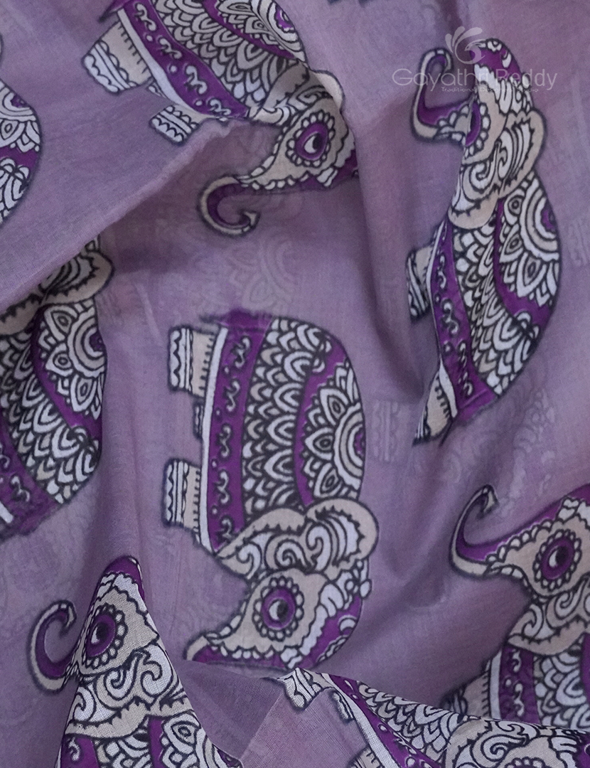 Gayathri Reddy pure mulmul cotton saree in violet mix with intricate mirror work and a contrasting blouse and pallu.