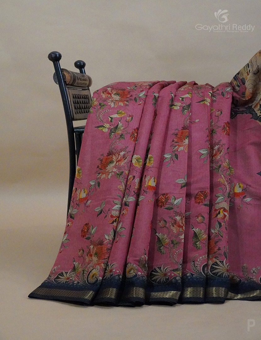 Gayathri Reddy’s Pure Vidharbha Sico saree in pink, showcasing traditional weaves and matching pallu.