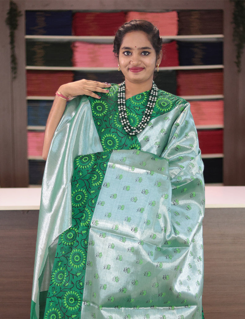 Venkatgiri Cotton Tissue Mango Green Saree -VCT5