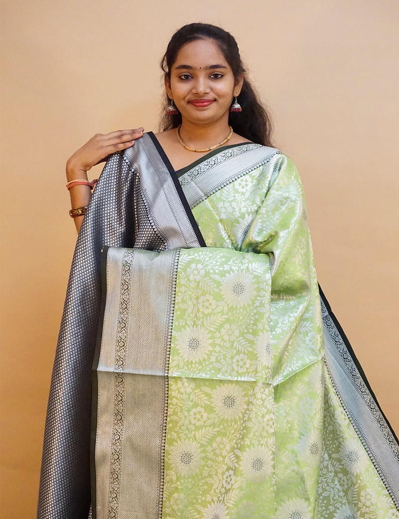 Banaras Semi Silk Lite Green Saree-BSS153