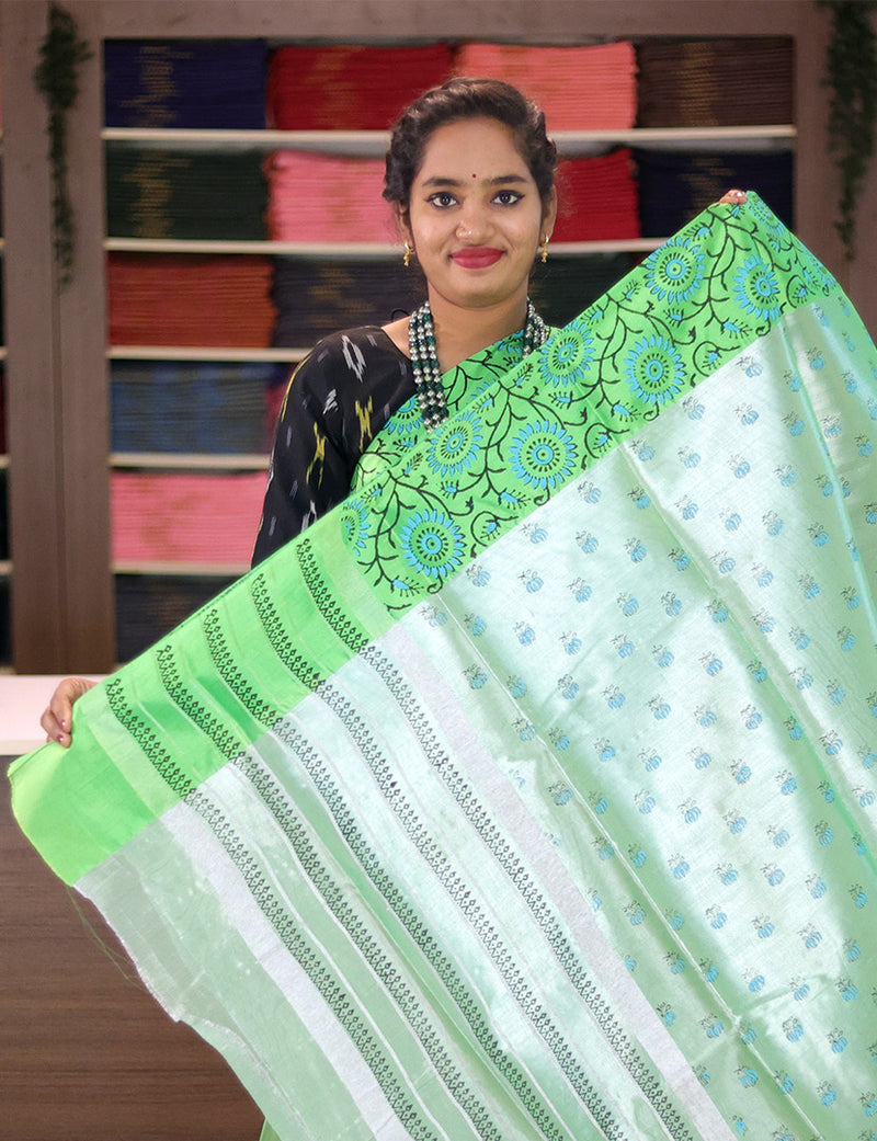 Venkatgiri Cotton Tissue Parrot Green Saree-VCT2