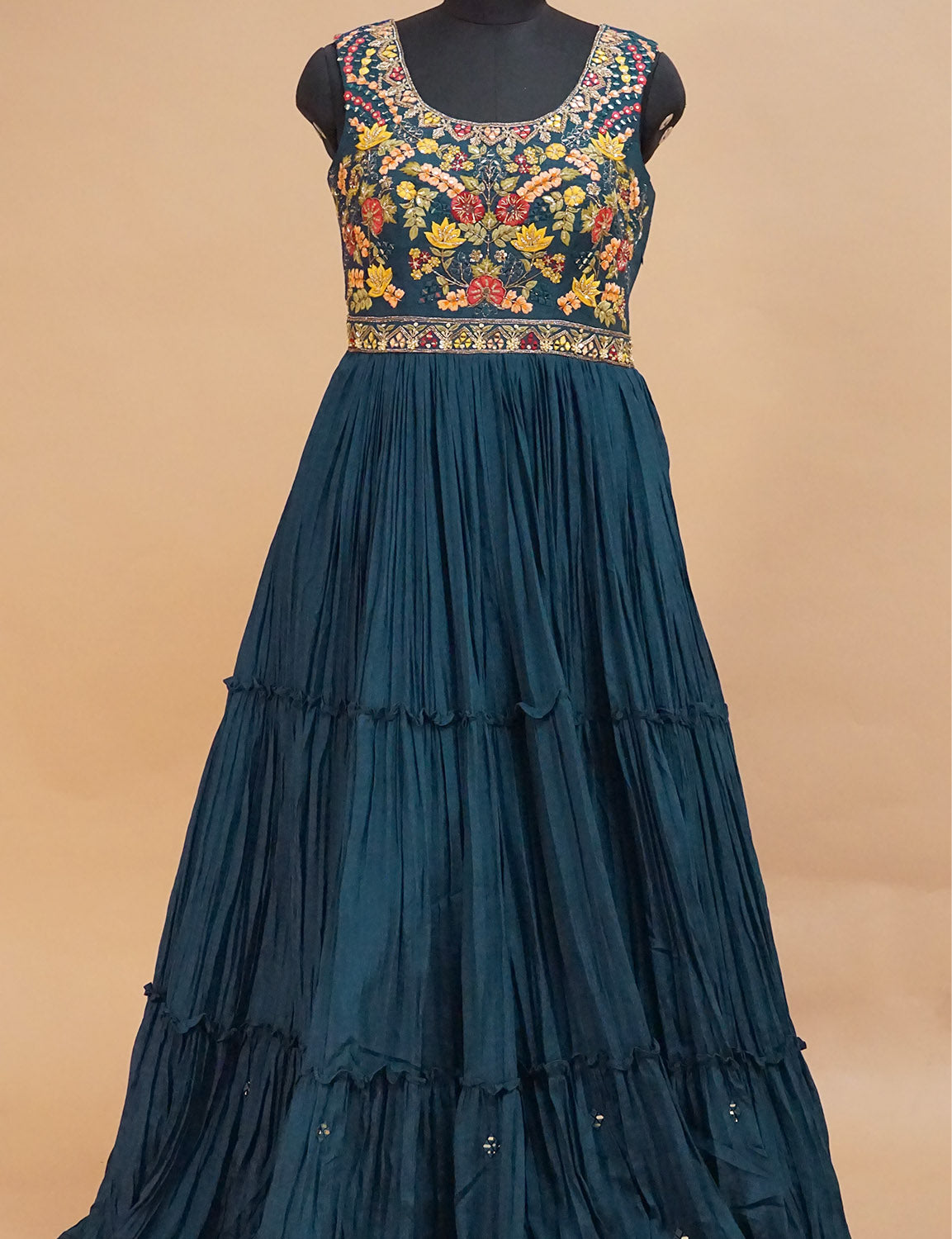 Fancy Long Gown Peacock Blue  -FL76