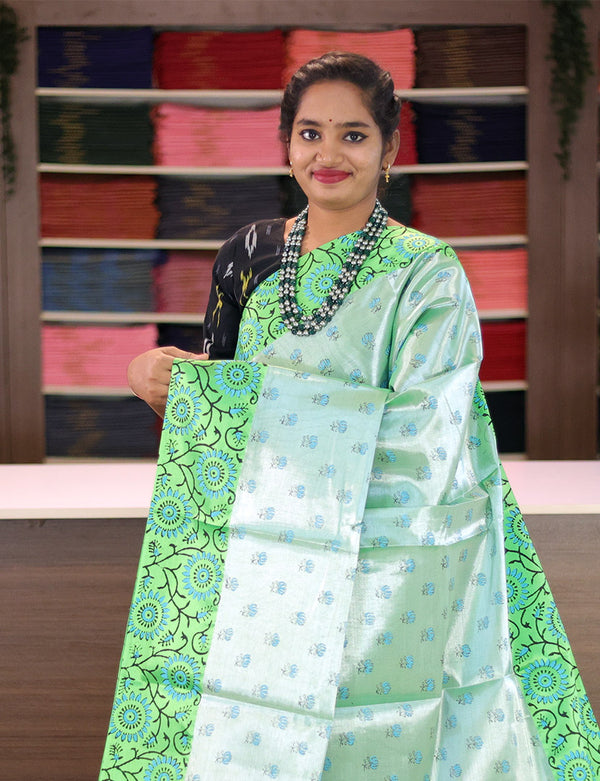 Venkatgiri Cotton Tissue Parrot Green Saree-VCT2
