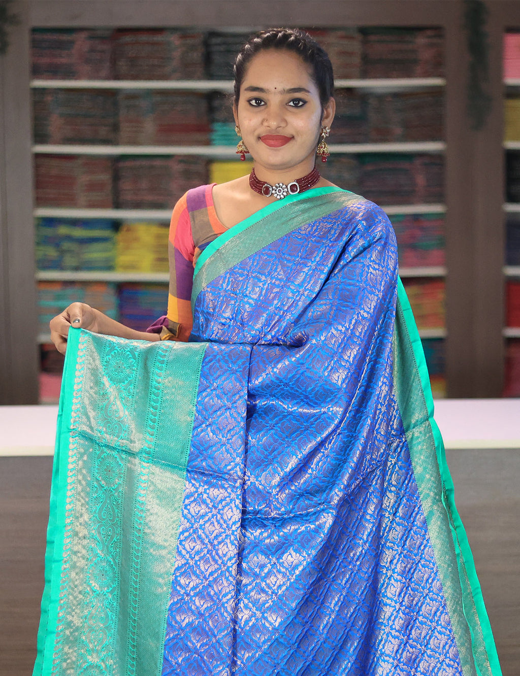 Green and Navy Blue Bandhani Silk Saree | Leemboodi