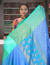 Banaras Semi Silk Blue &amp; Rama Green Combination Saree-BSS64